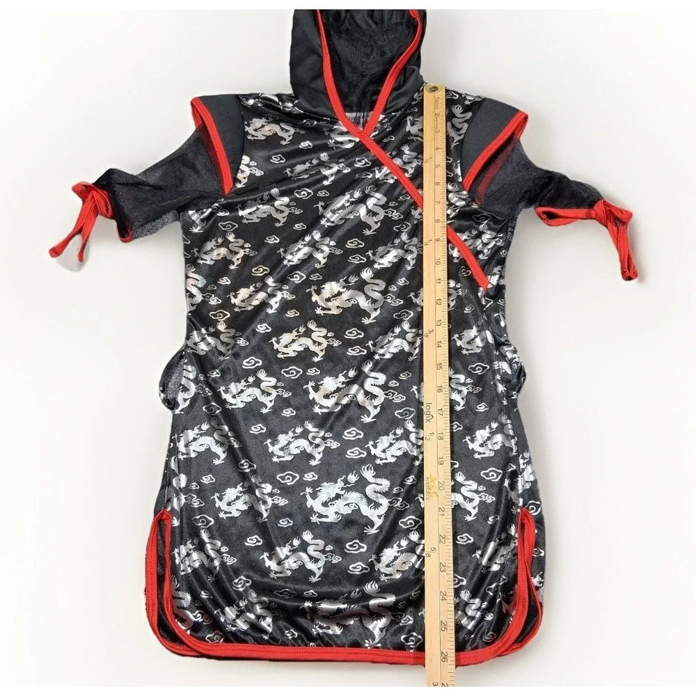 Sugar Sugar by Dreamgirl Ninja Costume Hooded Tunic Dragon Print Black Red Small