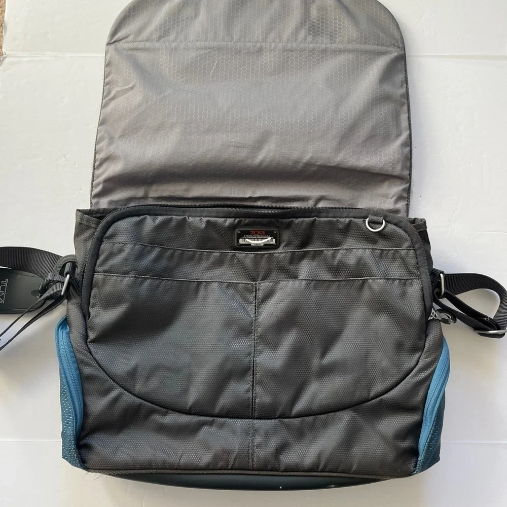 Tumi Blue Gray Messenger Bag Many Pockets