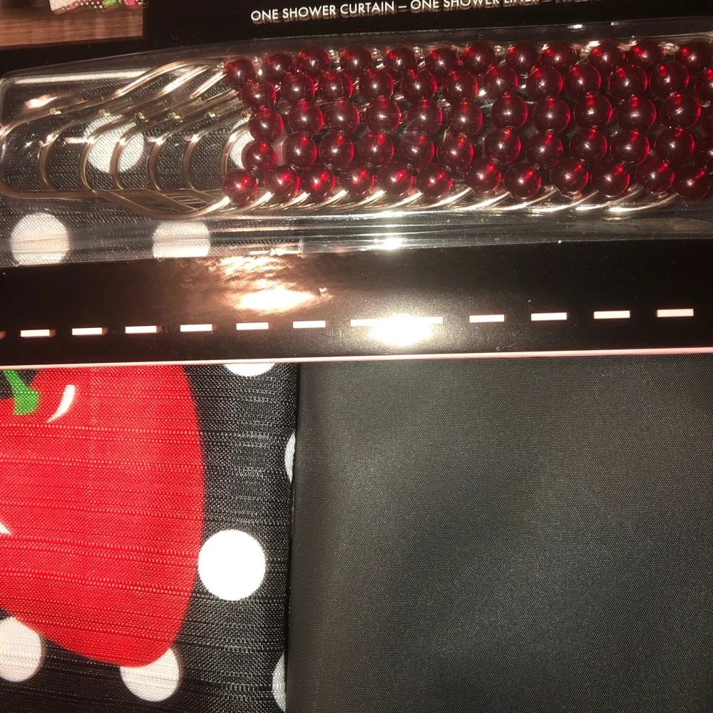🍒 Betsey Johnson  Cherry Polka Dot Shower Curtain set