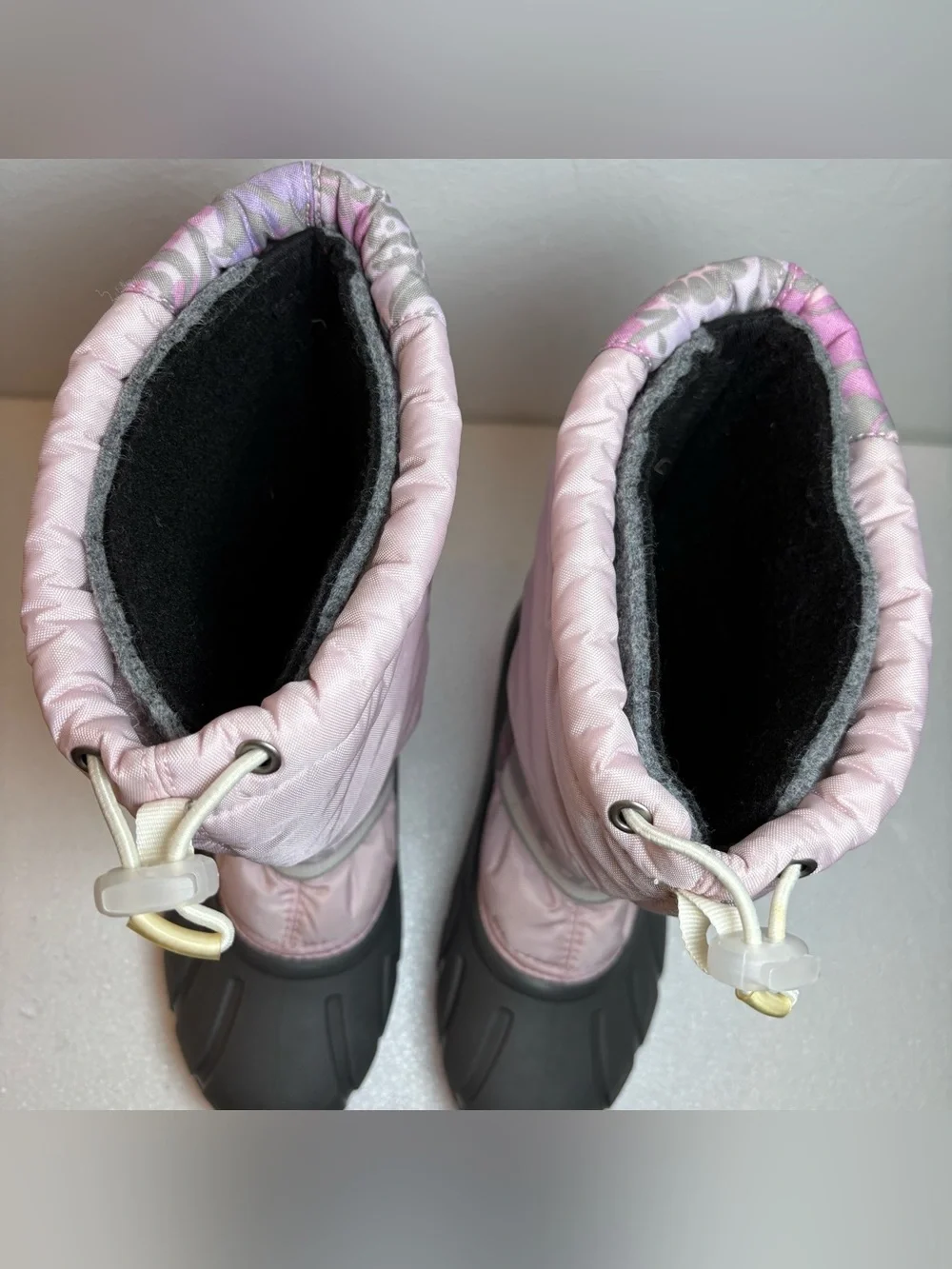 SOREL 'Cub' Winter Boots w/Felt Liners, Pink w/ Gray & Lavender Paisley