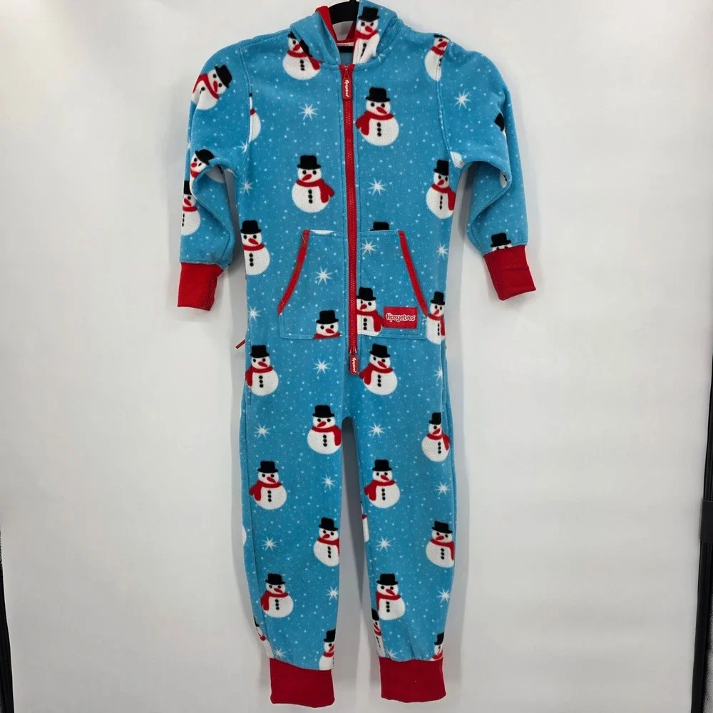 TIPSY ELVES Kids Snowman‎ One Piece Jumpsuit Fleece Pajamas M NWOT