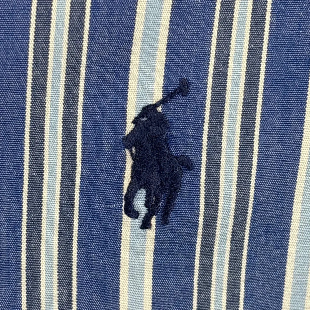Polo Ralph Lauren Mens Andrew Shirt 16.5 34/35 Blue White‎ Striped Cotton L/S