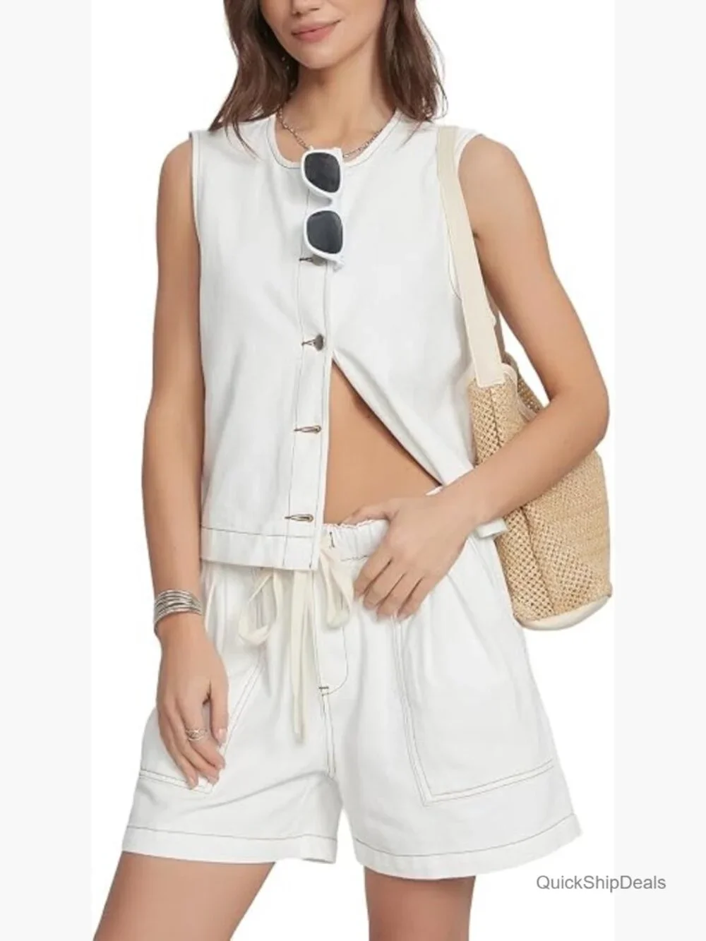 Sleeveless Denim Vest & Baggy Shorts Matching Set