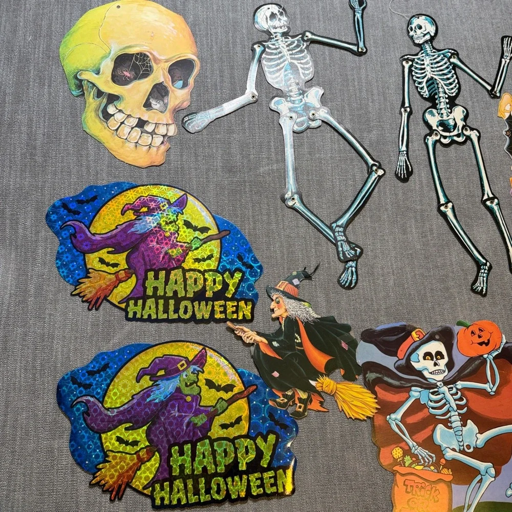 Vintage Halloween Paper Cutouts Bundle Witches Skeletons‎ Black Cat 9pc