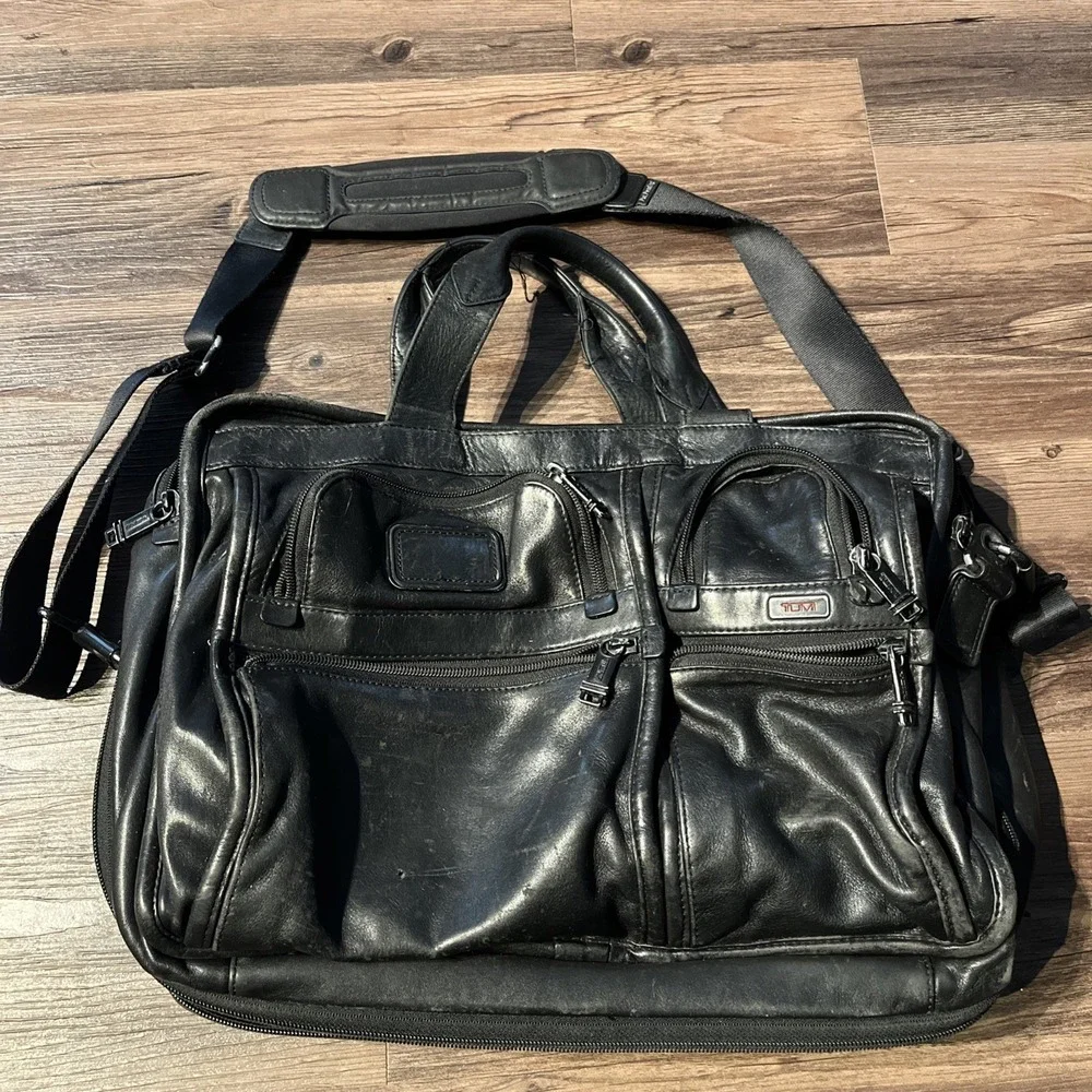 Tumi Alpha‎ 96141DH2 2-Way Leather Briefcase A4 Large Capacity Black Used GUC