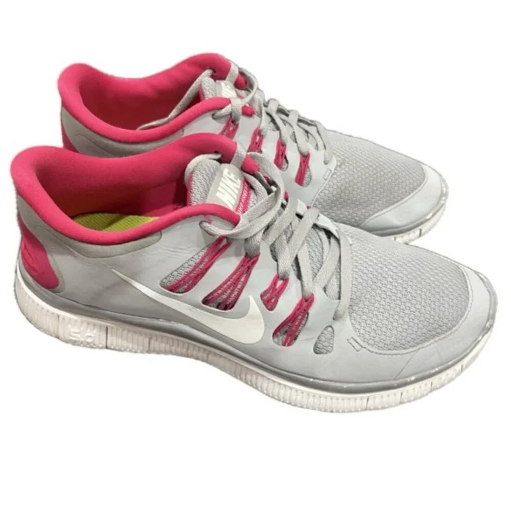 NIKE FREE‎ RUN 5.0 WOLF GREY AND HOT PINK SNEAKERS SZ 10 SPORTY RUNNING GYM YOGA