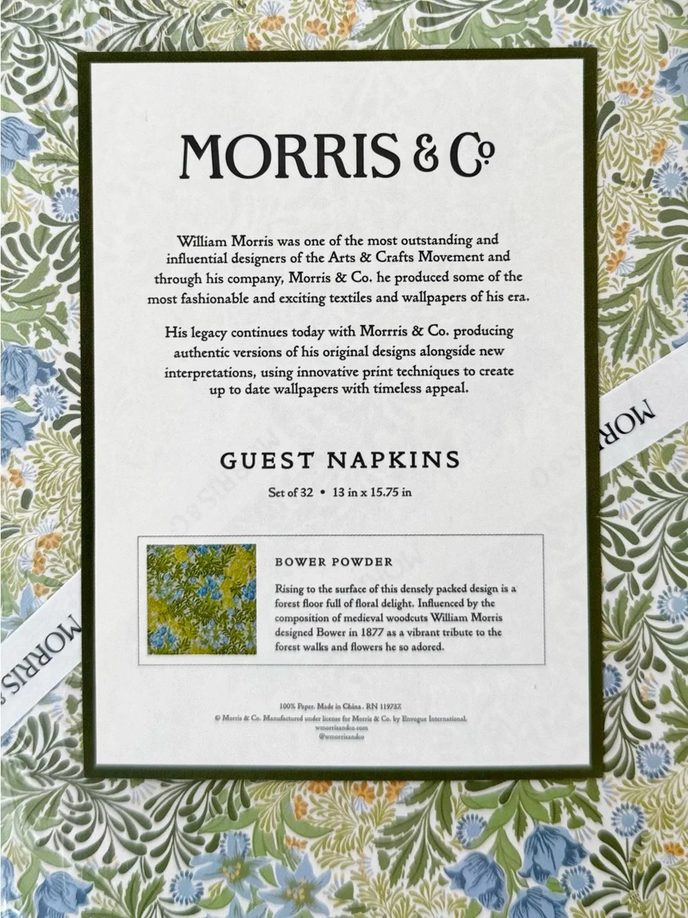 William Morris & Co Bower Powder Paper Guest Napkins Set of 32