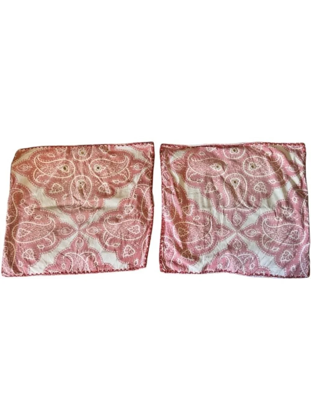 Pottery Barn Pillow Sham Pair Paisley Print Cotton Peach & Cream 24