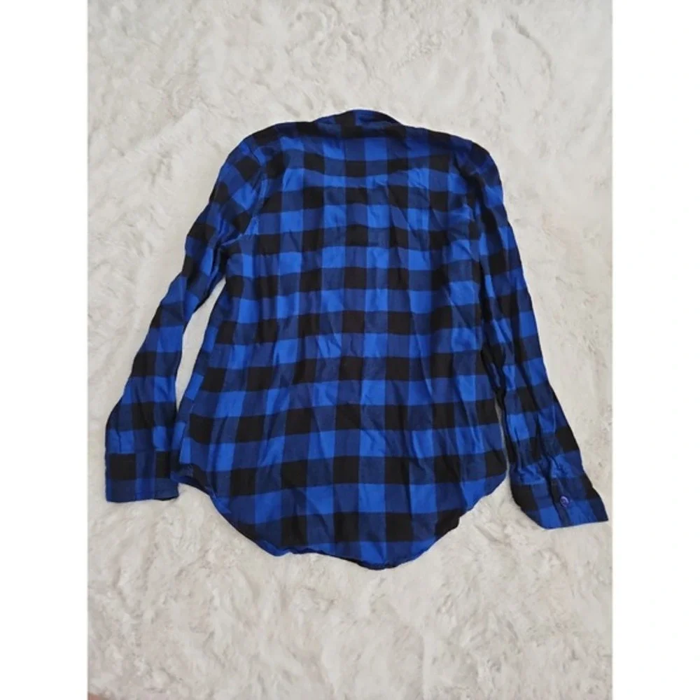Justice‎ Girls Blue & Black Buffalo Plaid Flannel Button Down Shirt Size 14/16