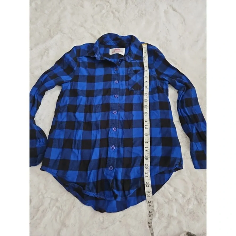 Justice‎ Girls Blue & Black Buffalo Plaid Flannel Button Down Shirt Size 14/16