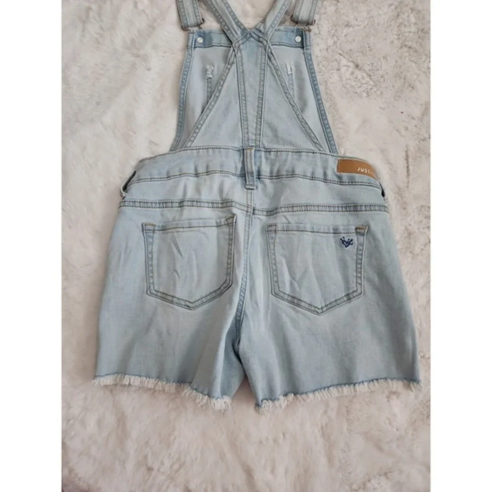 Justice Girls Size 12 Daisy Embroidered Denim Shortalls Light Wash Distressed
