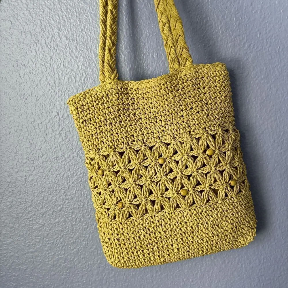 Purse Hand Made Crochet Bag with Beads Tote Beachy 100% Paper 19