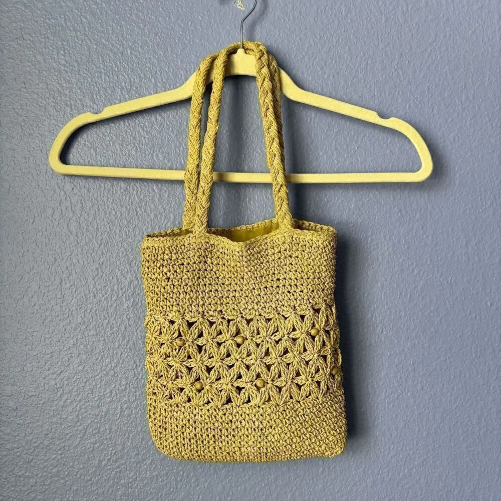 Purse Hand Made Crochet Bag with Beads Tote Beachy 100% Paper 19