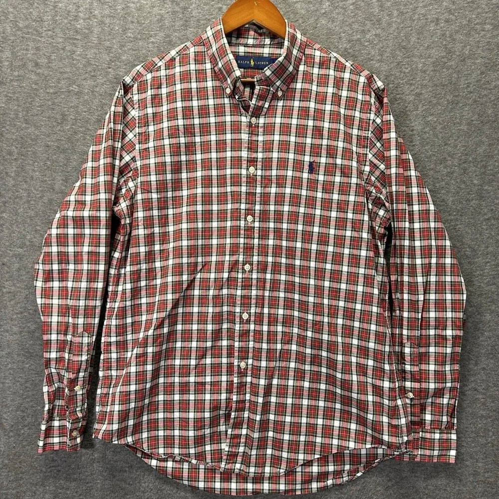 Polo Ralph Lauren Red Green‎ Plaid Button Down Dress Shirt Size Large