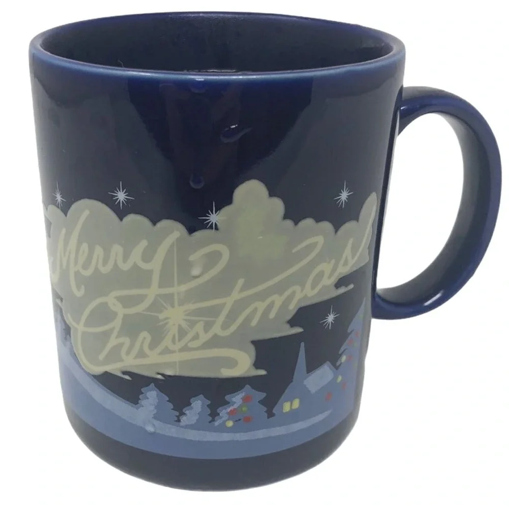Merry Christmas Blue Coffee Mug Tea‎ Cup Trees Darkens with Heat