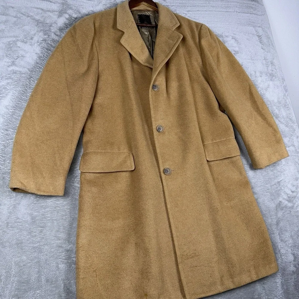 Varsity Town Clothes ‎ ORIENTAL CASHMERE Overcoat Top Coat 46R Golden Brown VTG