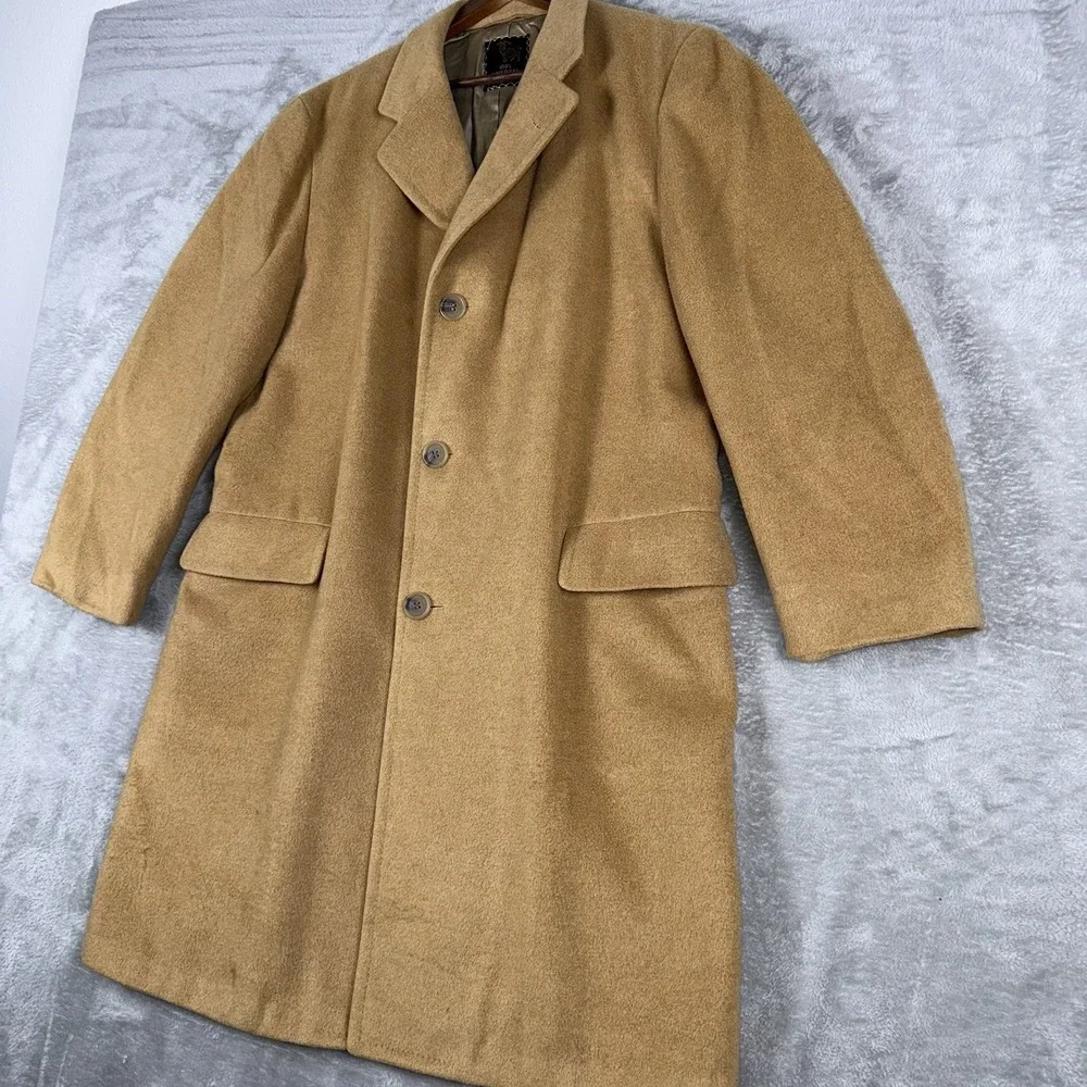 Varsity Town Clothes ‎ ORIENTAL CASHMERE Overcoat Top Coat 46R Golden Brown VTG