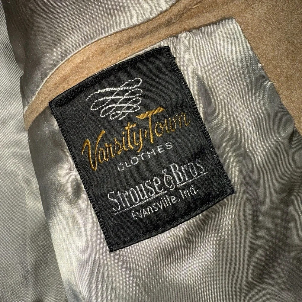 Varsity Town Clothes ‎ ORIENTAL CASHMERE Overcoat Top Coat 46R Golden Brown VTG