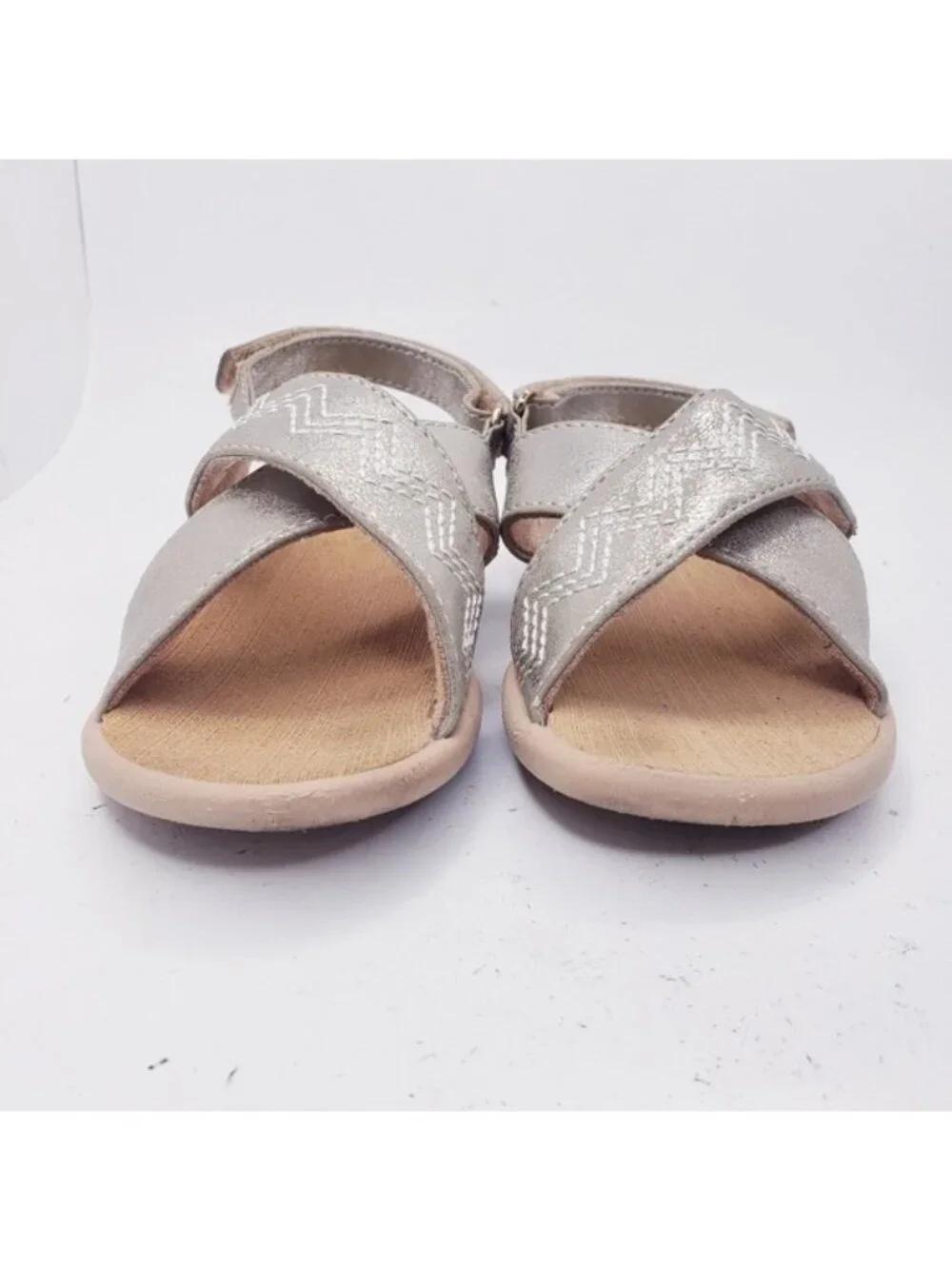 Toms Desert Taupe Shimmer Faux Leather Tiny Viv Sandals Girls Toddler Size 8