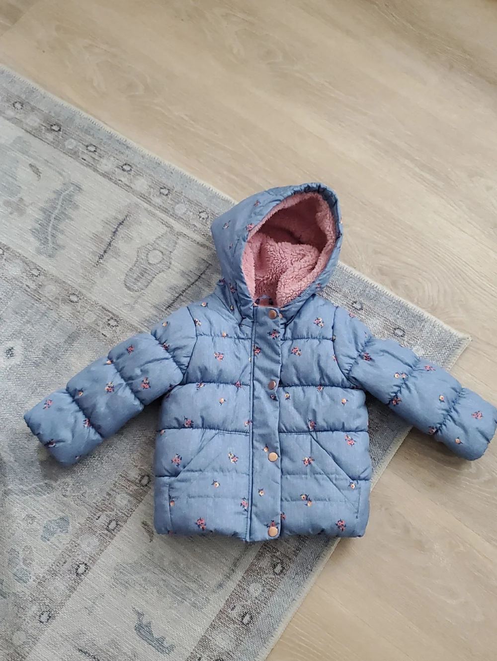 Oshkosh B'gosh Toddler Girls Blue Floral Hooded Winter Jacket Coat Sz2T