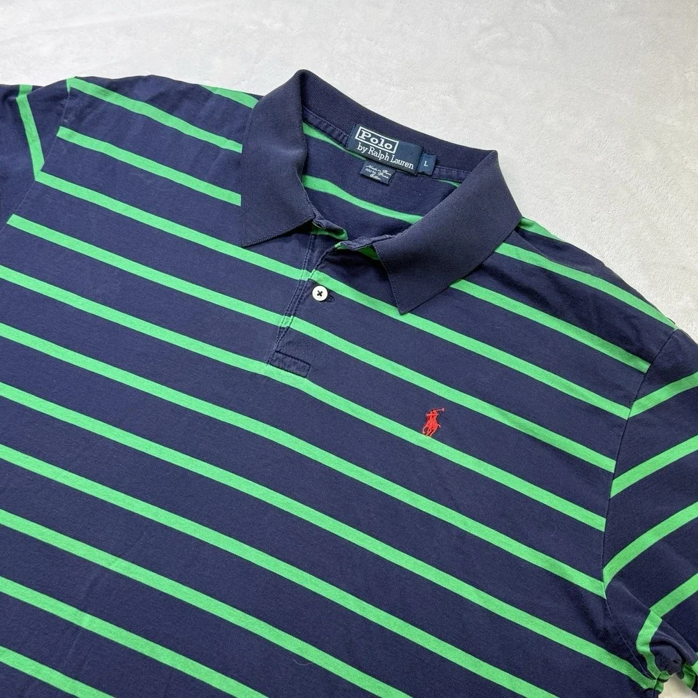 Vintage Y2K Polo by Ralph Lauren Stripe Polo Shirt XL Navy‎ 90s Blue Orange