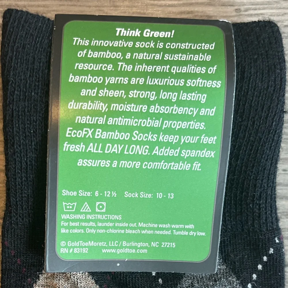 Goldtoe All Day Comfort Men’s Eco-fx Dress Sock Black Argyle NWT Bamboo Wool