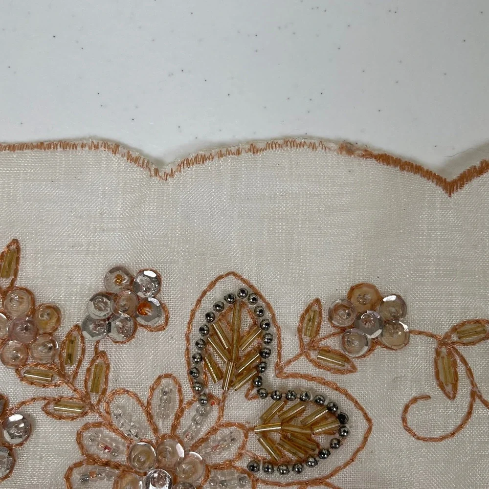 Vintage Set of 3 Hand Embroidered Beaded Floral Handkerchiefs 50s 60s Scalloped‎