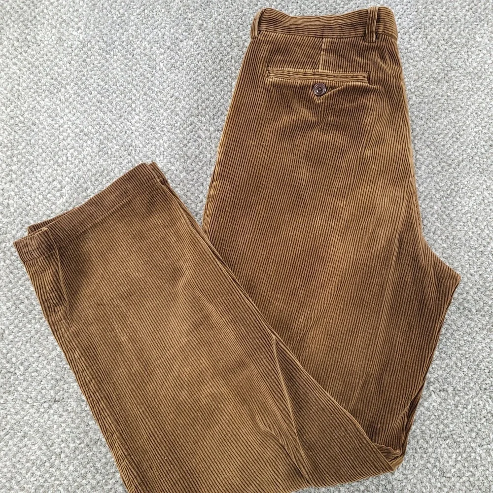 Vintage Nautica Mens Brown Corduroy Pleated Pants 34x34 (31.5)Tobacco Wide Wale