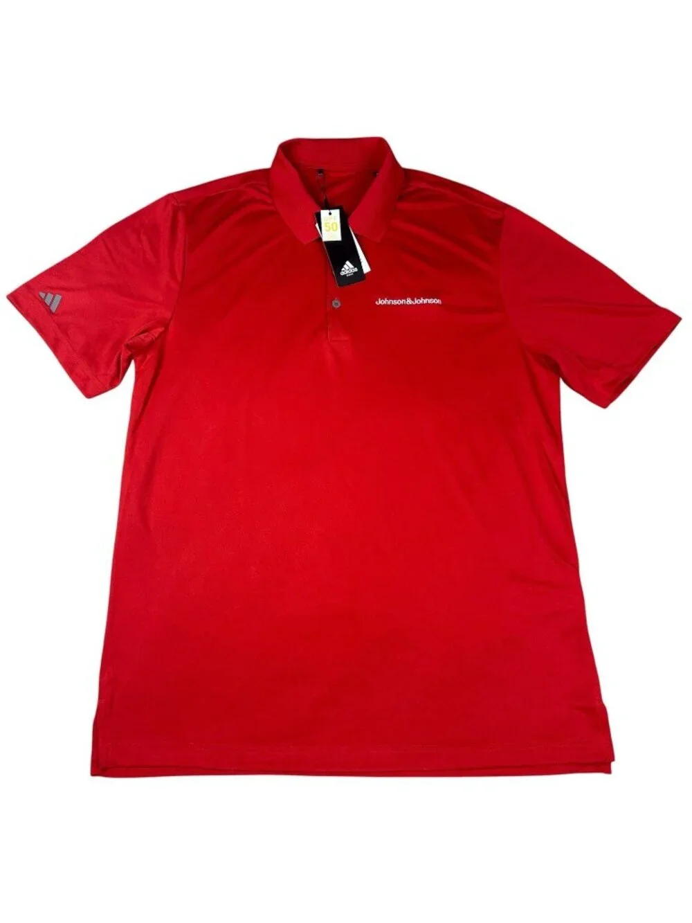 NWT Adidas Golf Polo Shirt Mens Large Red Johnson & Johnson Performance UPF 50+