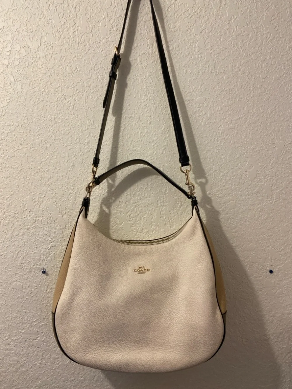 Coach Harley Hobo Geometric Ivory Tri-Color Pebbled Leather Shoulder Bag