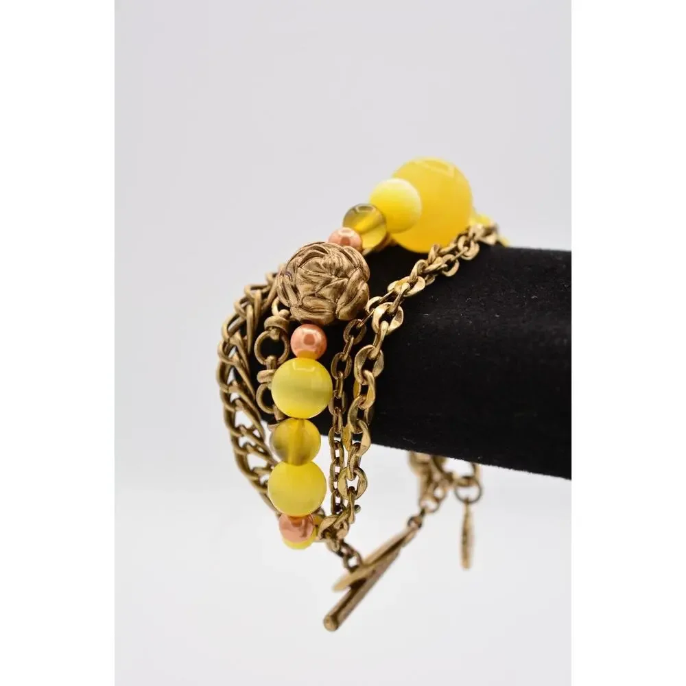 Jessica Simpson Multi-Chain Bracelet Antiqued Gold Yellow Beaded Bin5