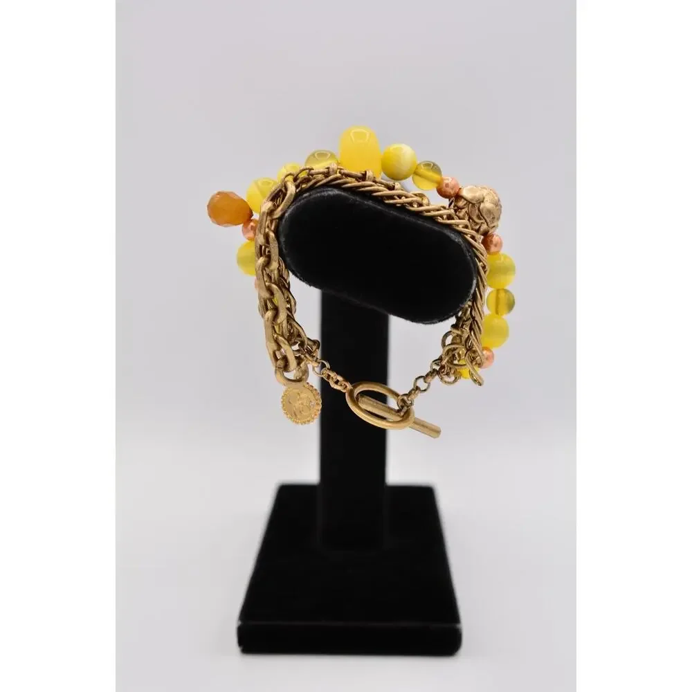 Jessica Simpson Multi-Chain Bracelet Antiqued Gold Yellow Beaded Bin5