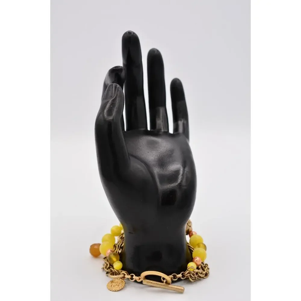 Jessica Simpson Multi-Chain Bracelet Antiqued Gold Yellow Beaded Bin5