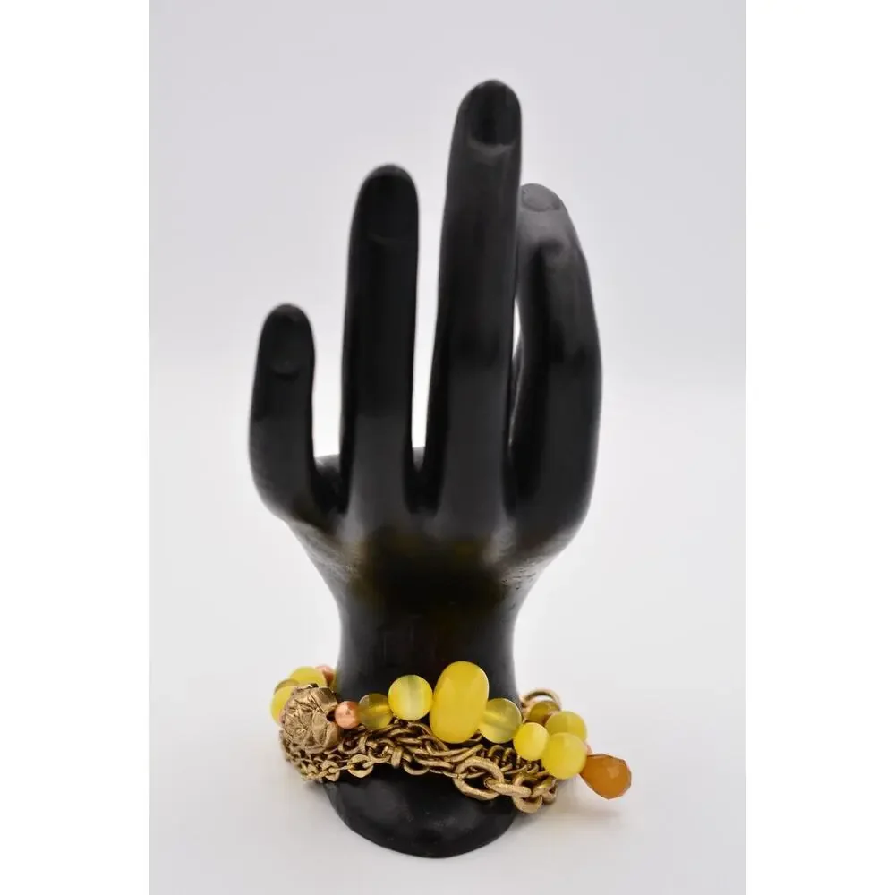 Jessica Simpson Multi-Chain Bracelet Antiqued Gold Yellow Beaded Bin5