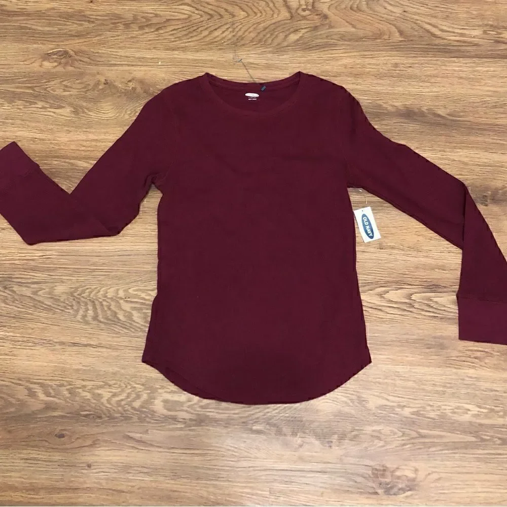 OLD NAVY burgundy shirt tee top long sleeve 100% cotton new