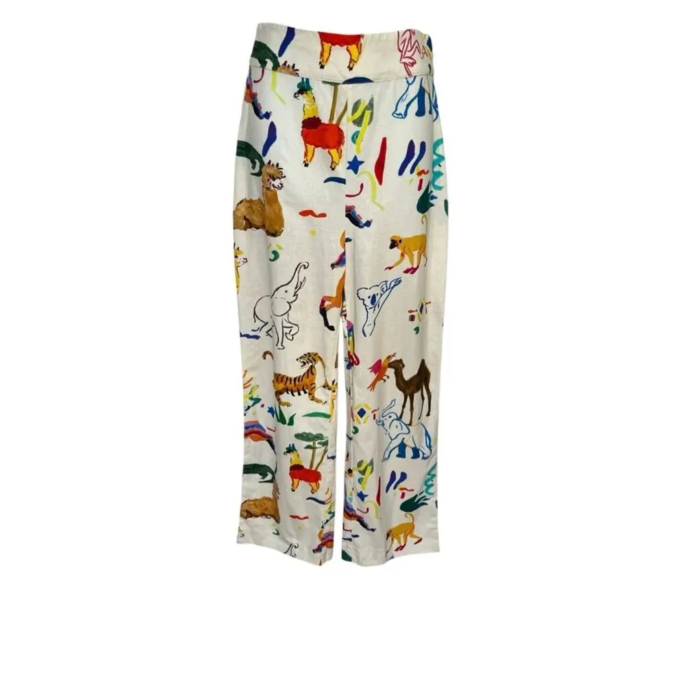 Sézane x G.Kero collab/ Jensen Trouser colorful animal print Cotton/Linen 34 S