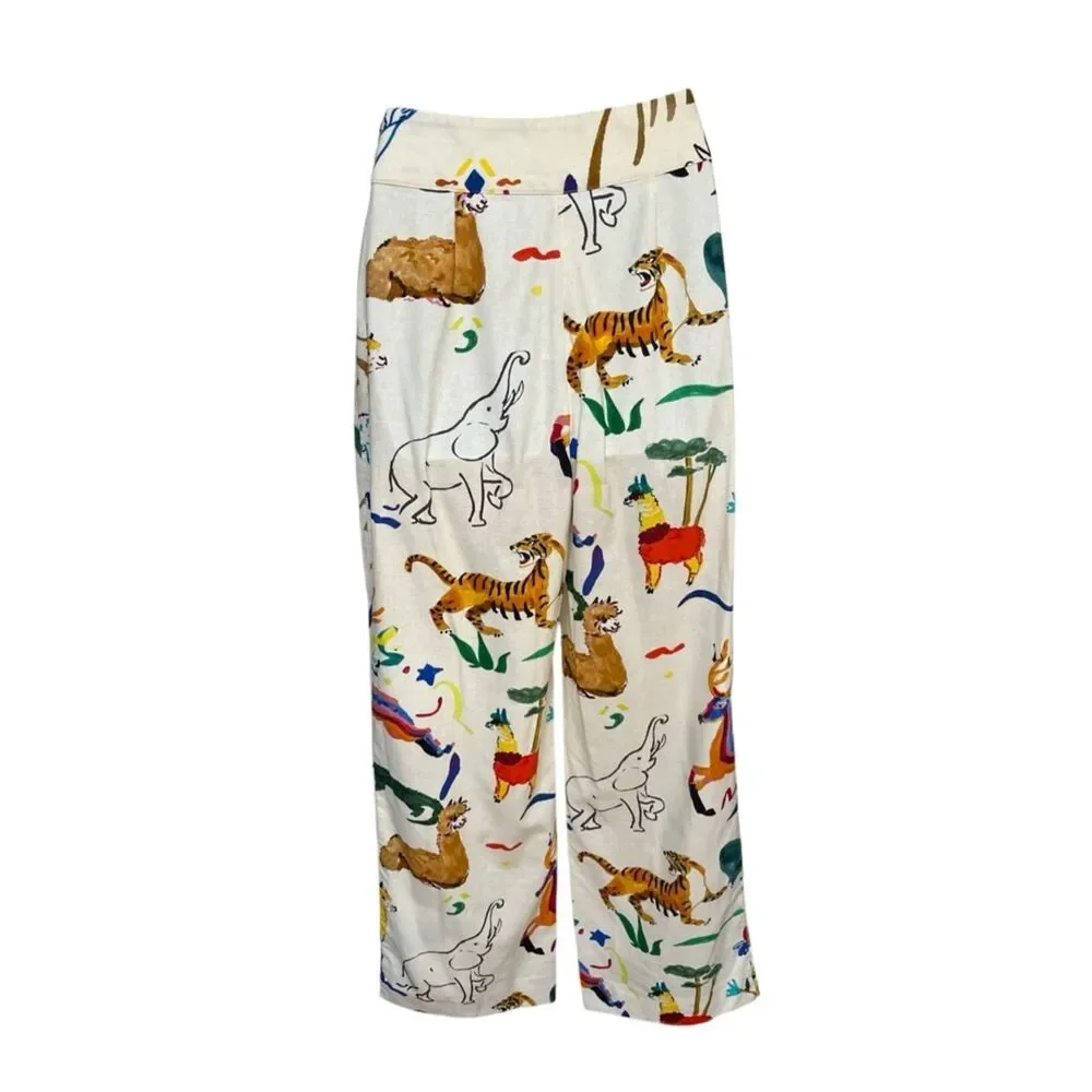 Sézane x G.Kero collab/ Jensen Trouser colorful animal print Cotton/Linen 34 S