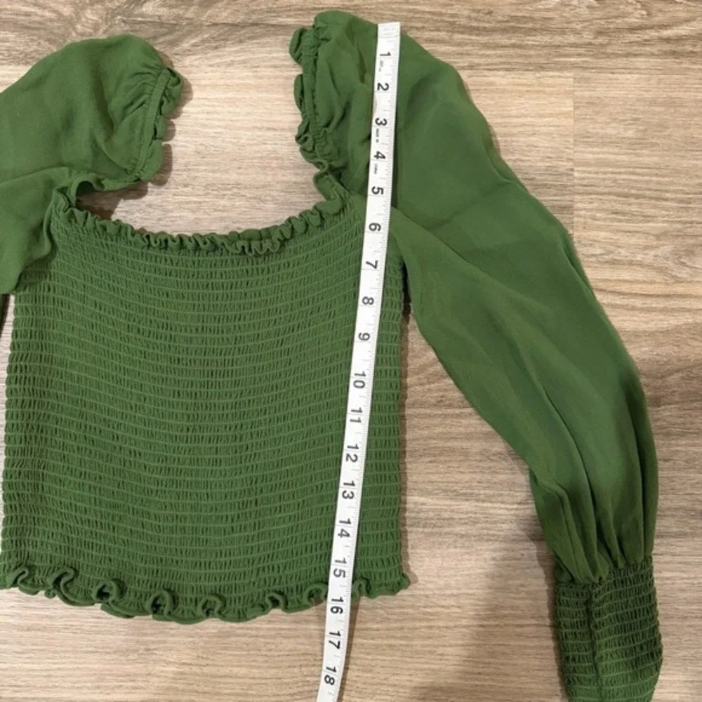 Reformation Pinto‎ Smocked Top Womens XS Green Moss Fitted Crop Blouse