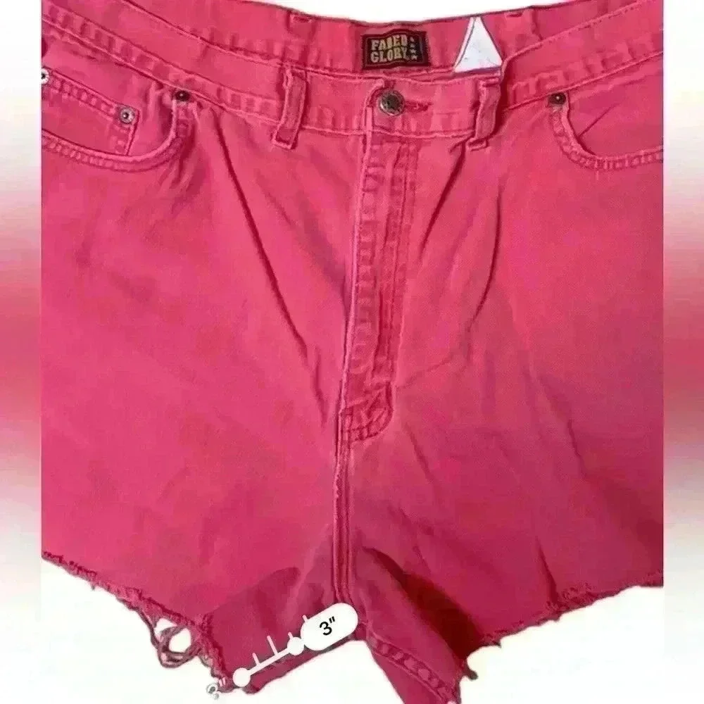 Vintage 90's Pink Faded Glory Raw Hem Cut Off Denim Shorts 24” Waist