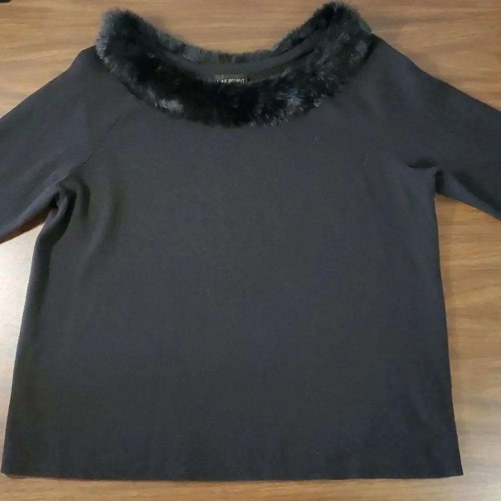 LANE BRYANT Black Sweater w/ Rabbit Fur Collar‎ SIZE 18/20