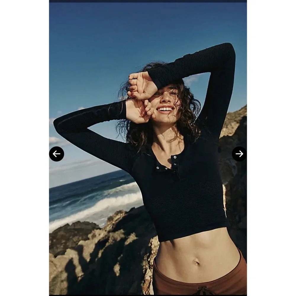 NWT Free People Movement Bail Out Long Sleeve Layer Crop Top Black M/L $68
