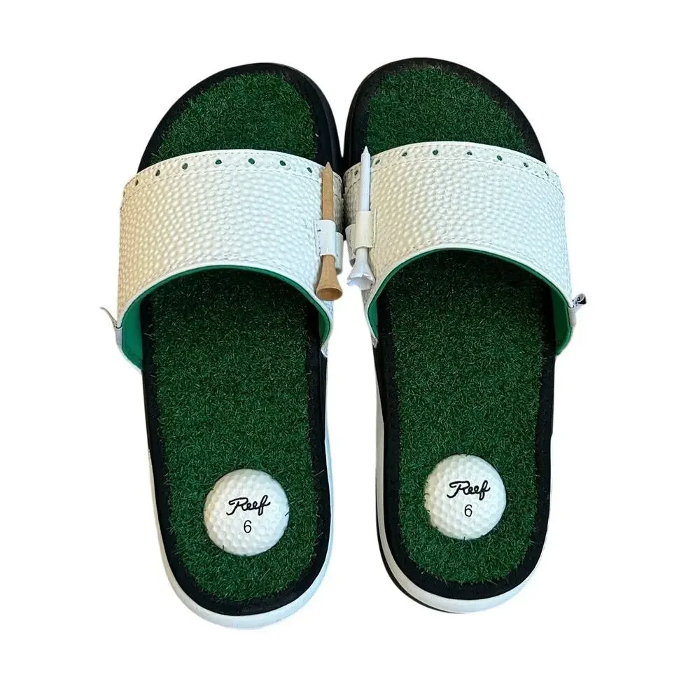 REEF Men's Mulligan Slide Sandals Size 6 Women's Size 7 Golf Humor EUC