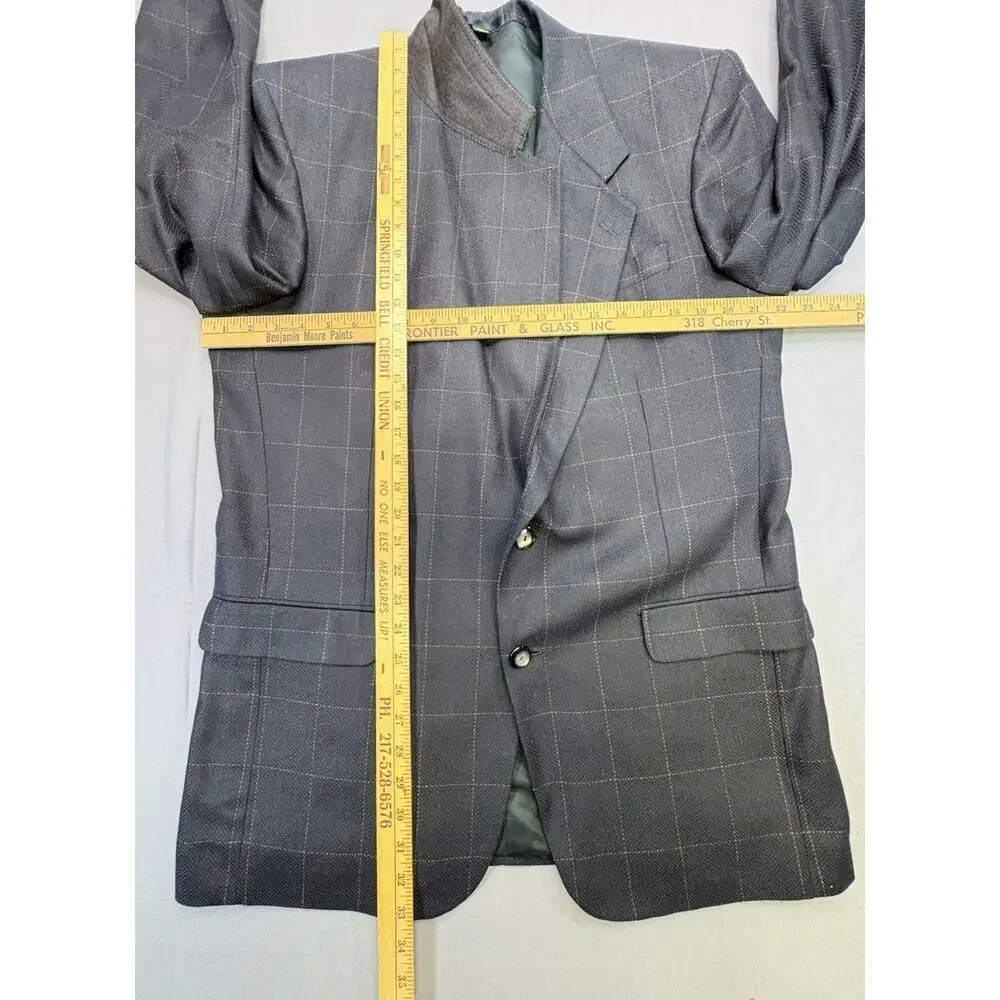 Bachrach Men’s Silk Black Blazer 42L Herringbone Weave Windowpane Check Pattern