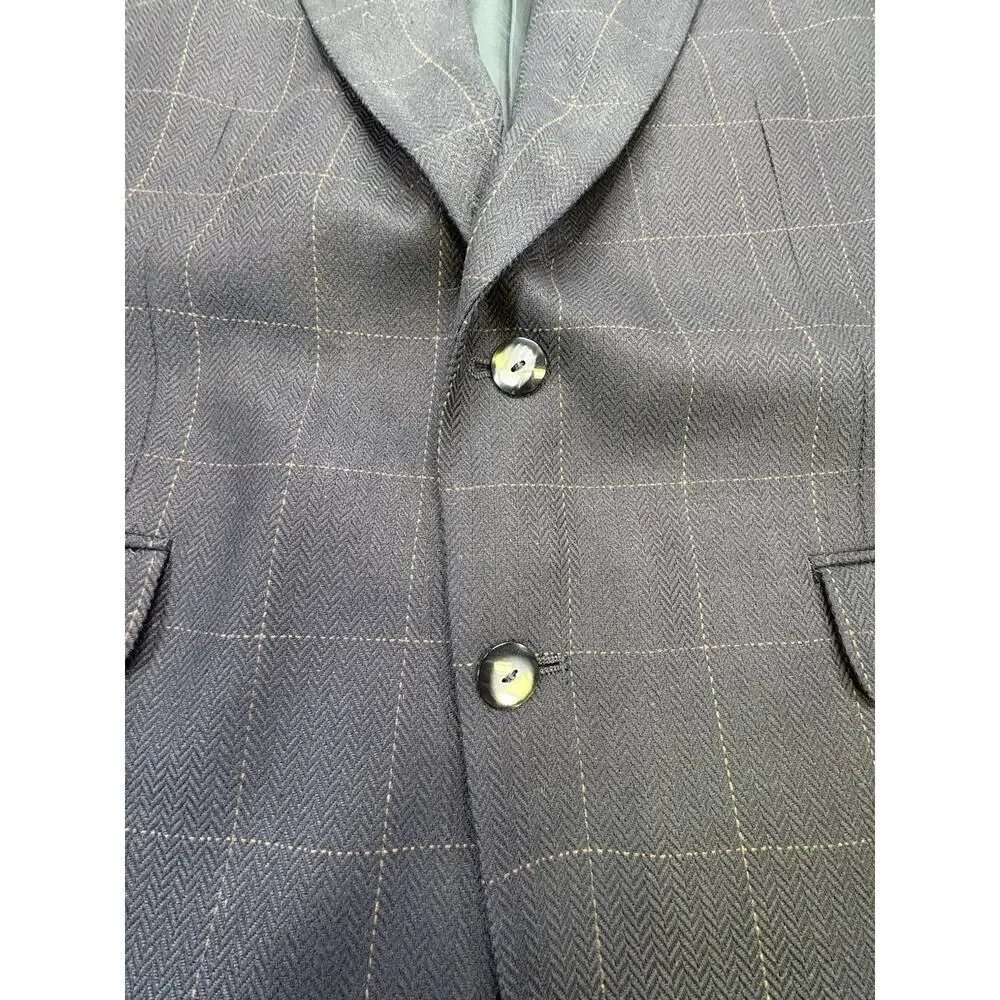 Bachrach Men’s Silk Black Blazer 42L Herringbone Weave Windowpane Check Pattern