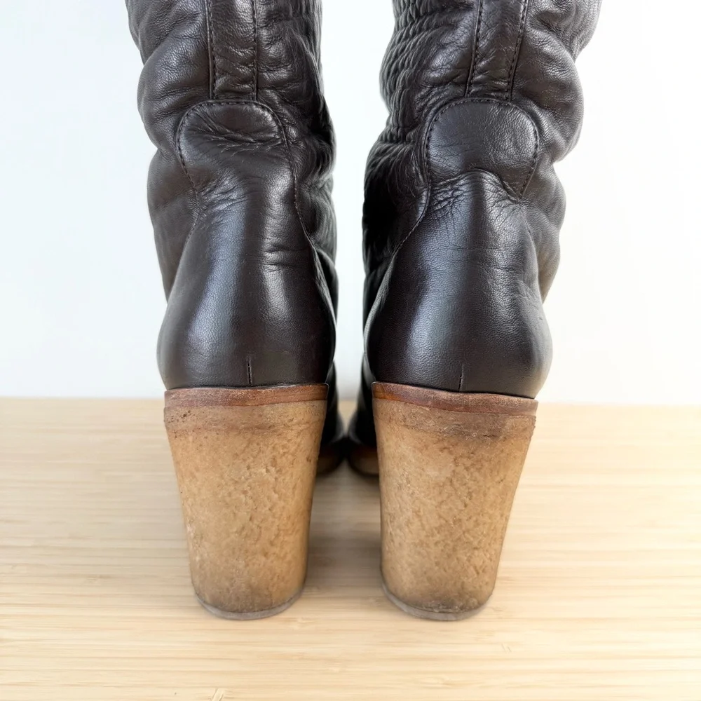 CHANEL Over The Knee Winter Boots Brown Sz 40