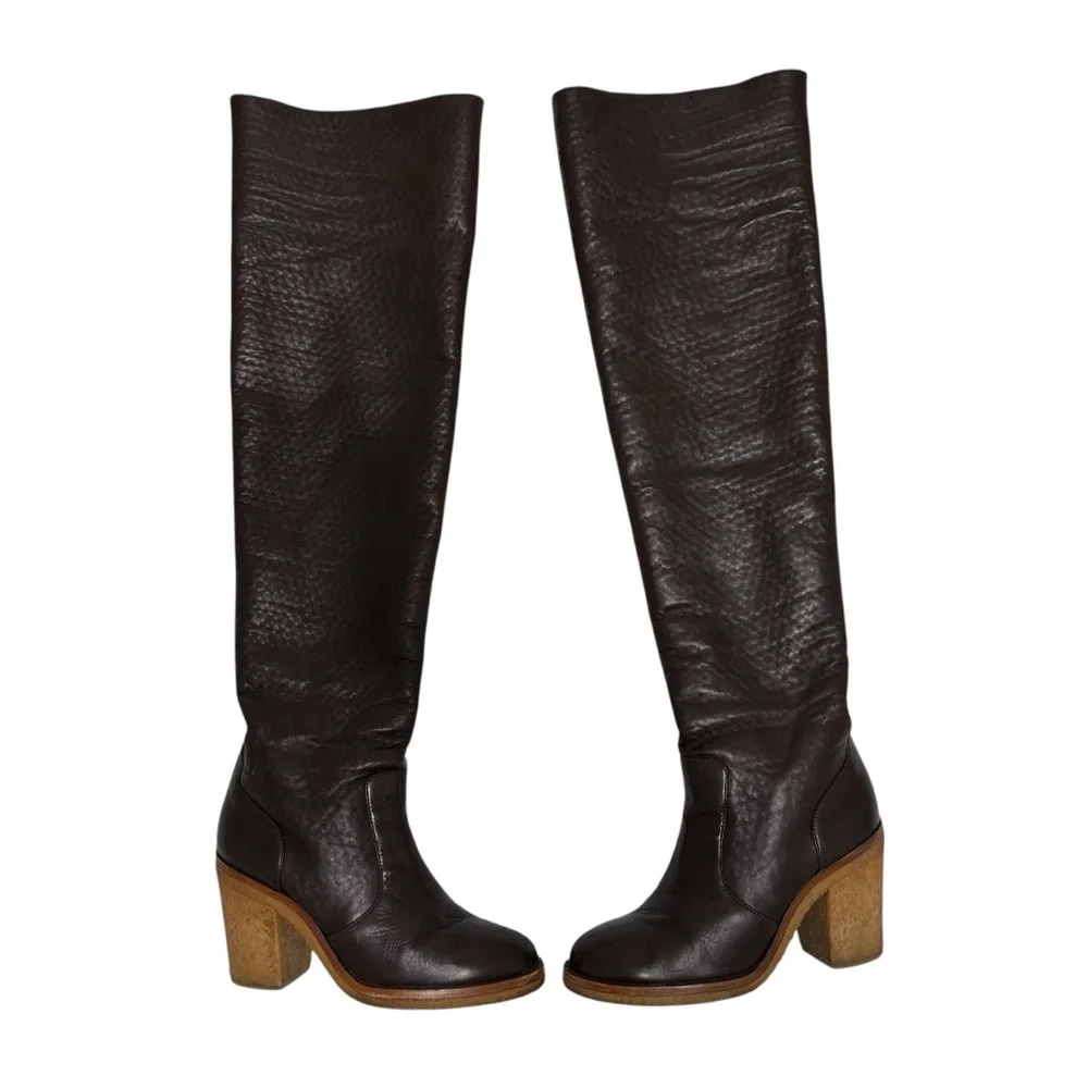 CHANEL Over The Knee Winter Boots Brown Sz 40