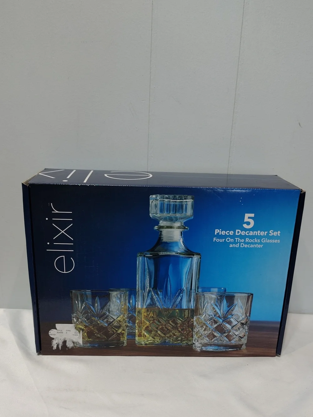 Elixir 5-Piece Whiskey Decanter Set – Decanter with Lid & 4 On-the-Rocks Glasses