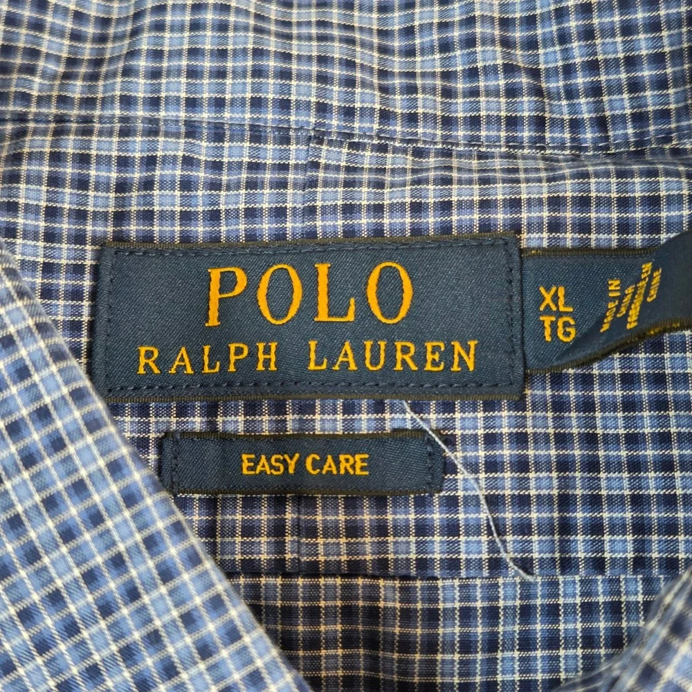 Polo Ralph Lauren Mens Blue White Micro Check‎ Cotton Button Down Shirt XL