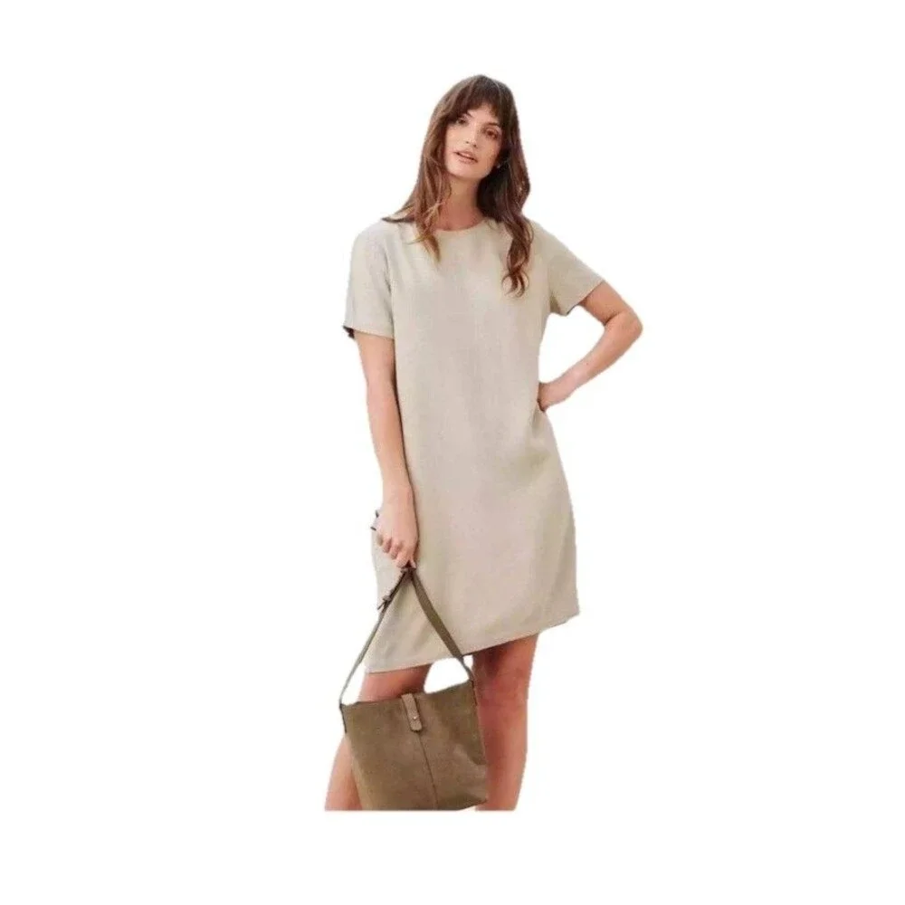 Jenni Kayne Crepe T Shirt Dress Size M Beige Willow Minimalist