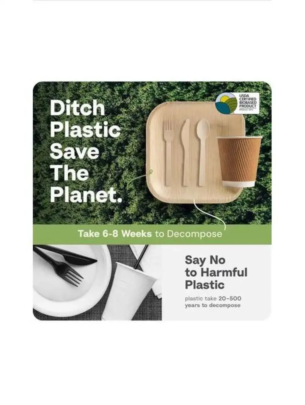 Eco-Friendly Palm Leaf Bamboo Plates & Cutlery Party Set - New in Box